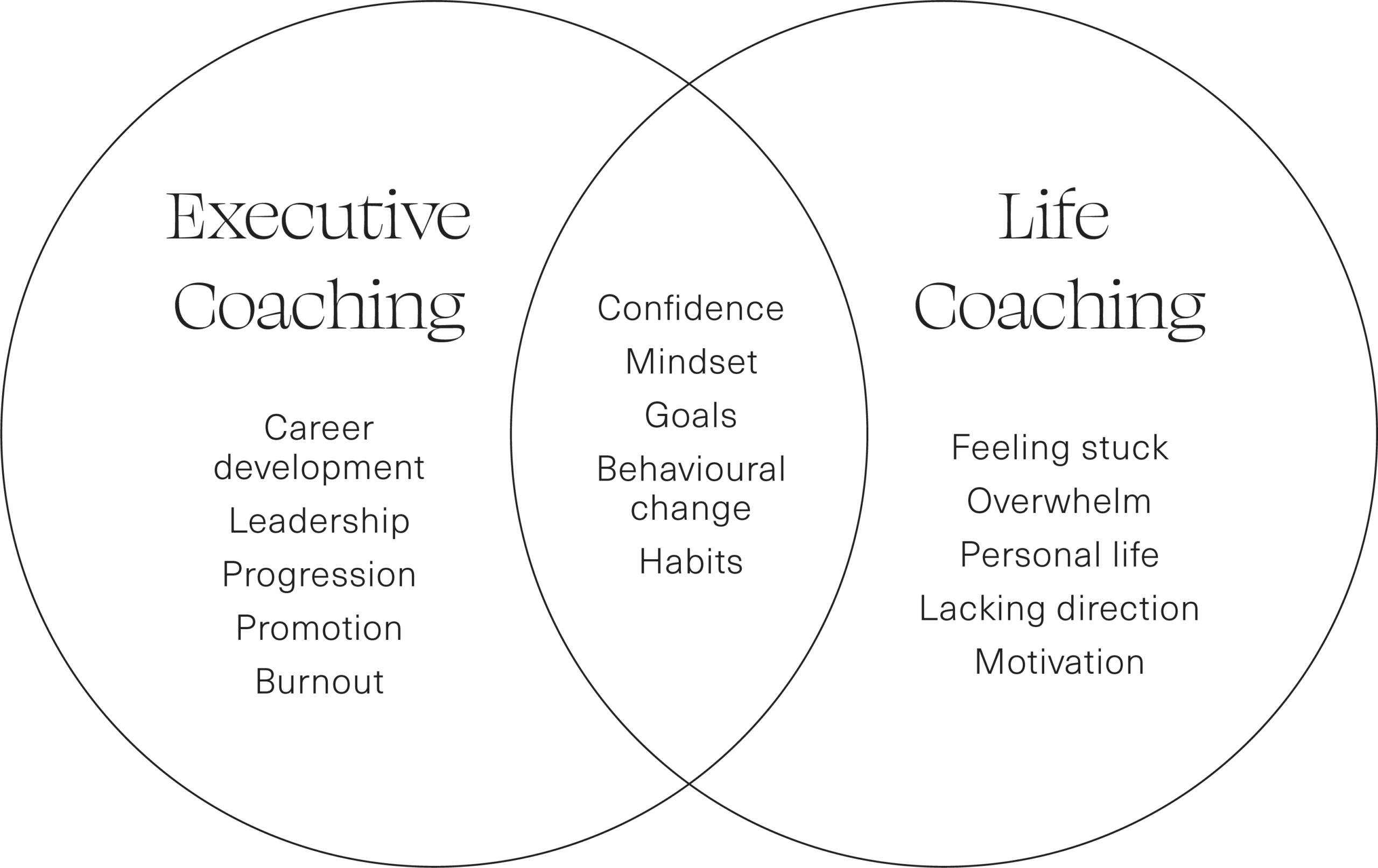 Executive Coaching & Life Coaching Venn Diagram